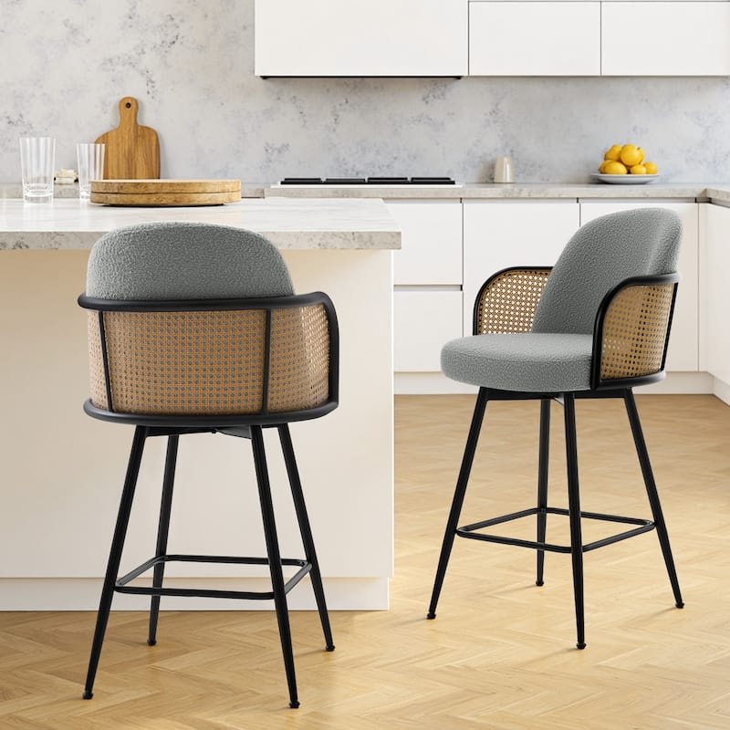 26" Swivel Boucle Fabric Upholstered Bar Stool - 38.2"H x 21.5"W x 23.2"D