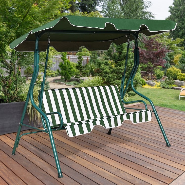 3 Seat Outdoor Patio Canopy Swing with Cushioned Steel Frame - 67.5" x 43.3" x 60.5"(L x W x H)