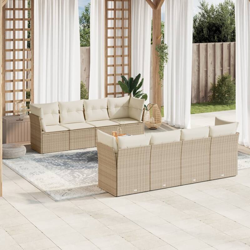 vidaXL Patio Sofa Set with Cushions Outdoor Furniture 9 Piece Poly Rattan - 21.7 x 21.7 x 14.6 - Beige