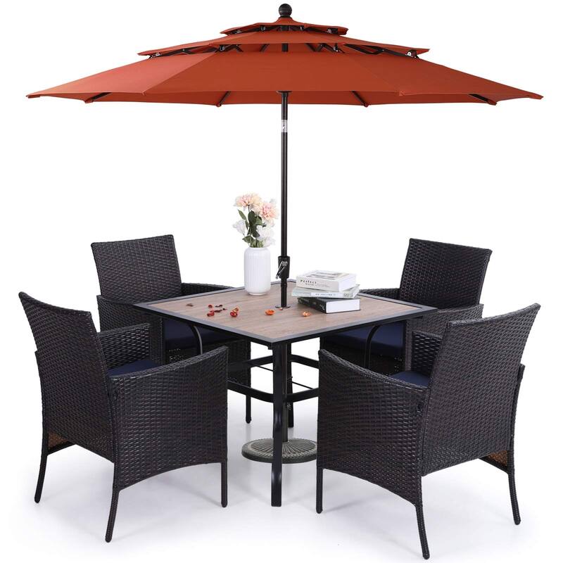 MAISON ARTS Outdoor Patio 6 Pieces Dining Set with Umbrella