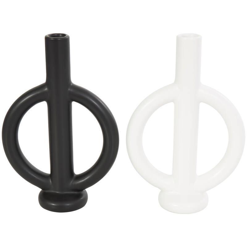 CosmoLiving by Cosmopolitan Black Ceramic Ring Geometric Candle Holder (Set of 2)
