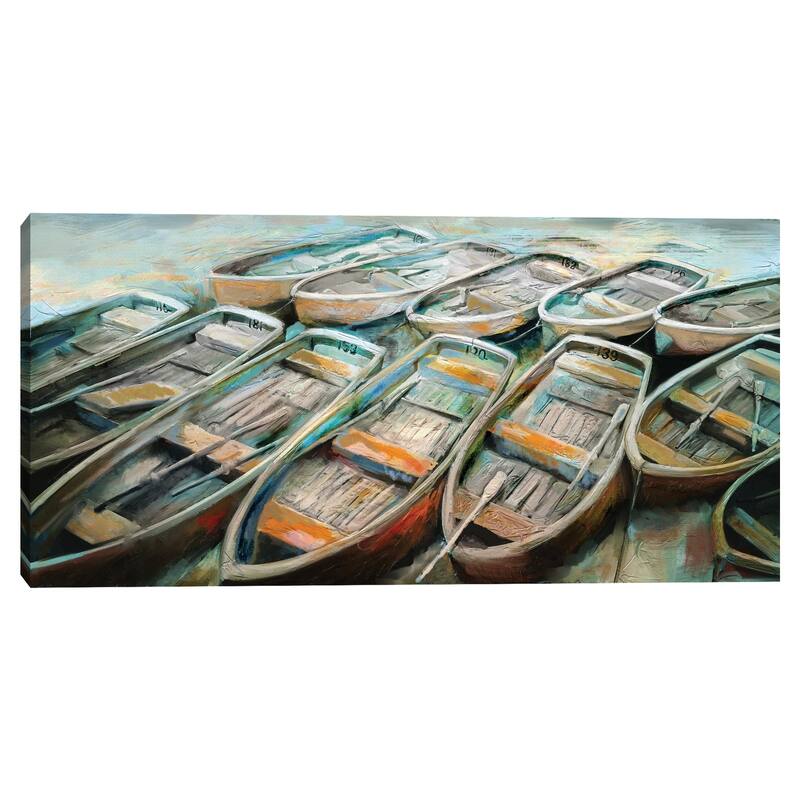 Bateaux Teal by Studio Arts Canvas Art Print