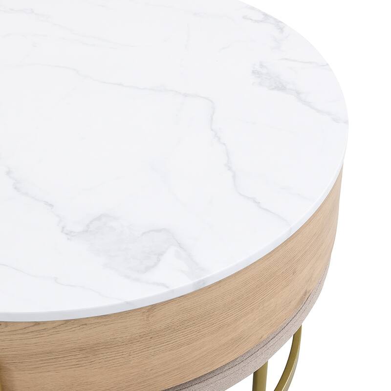Modern Round Coffee Table Set with Lift-Top, Dining Table Set with Hidden Storage and 3 Ottomans
