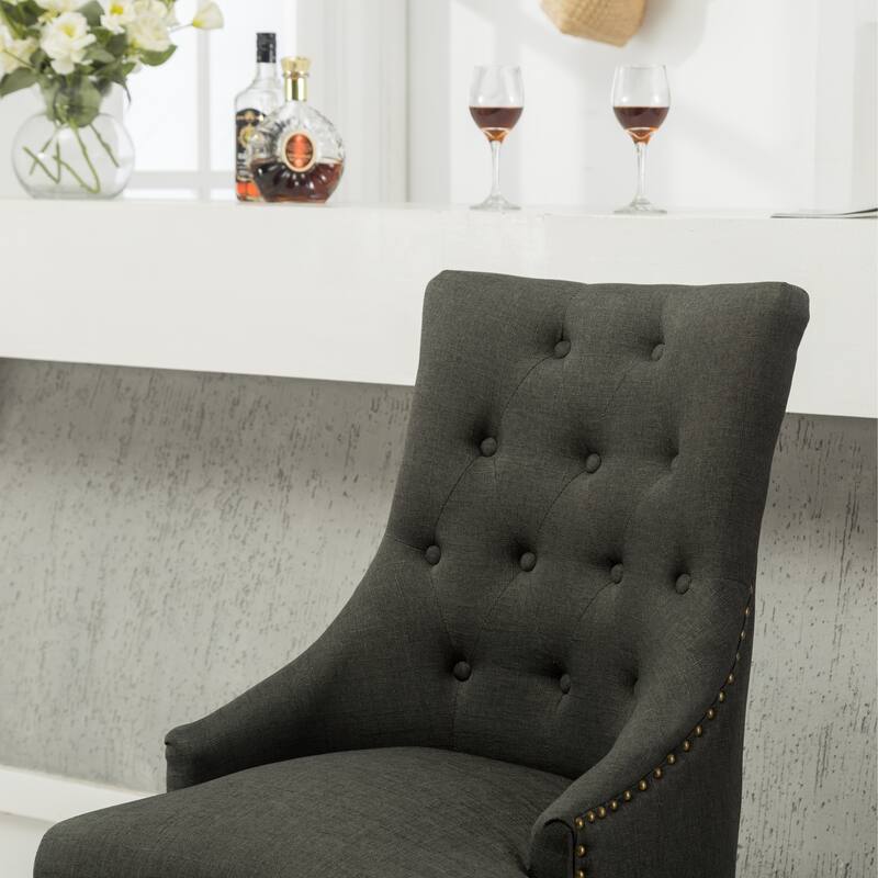 Button Tufted Solid Wood Wingback Hostess Chairs With Nail Heads Set Of 2