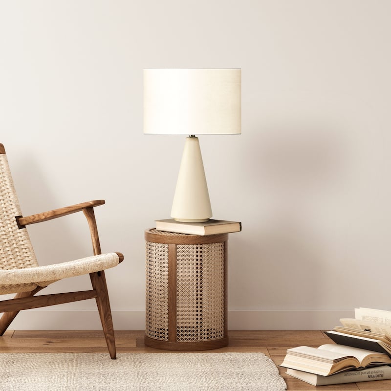 Brightech Nathaniel 20 in. Modern Super Bright LED Standard Table Lamp with Sleek Beige Fabric Drum Shade