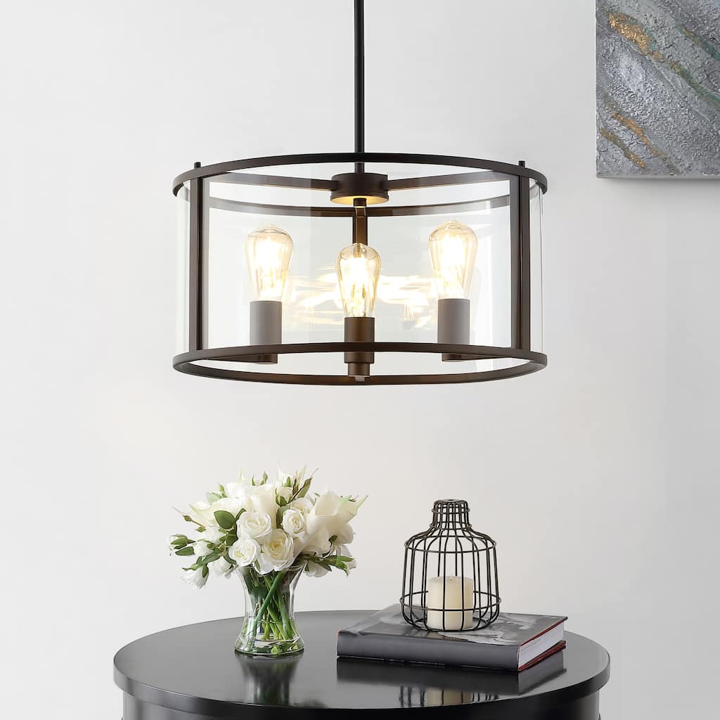 SAFAVIEH Lighting Myriel 4-Light Led Adjustable Pendant - 16" W x 16" L x 22-94" H - Clear/ Oil Rubbed Bronze - 16Wx16Dx94H
