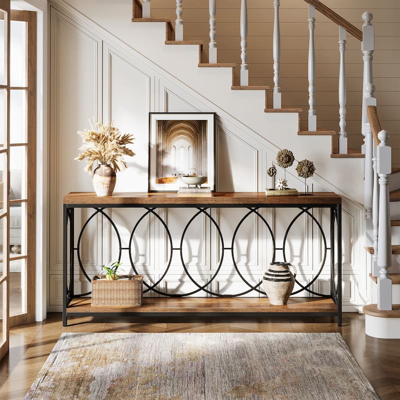 70.9-Inch Extra Long Industrial Sofa Table, 2-Tier Console Table