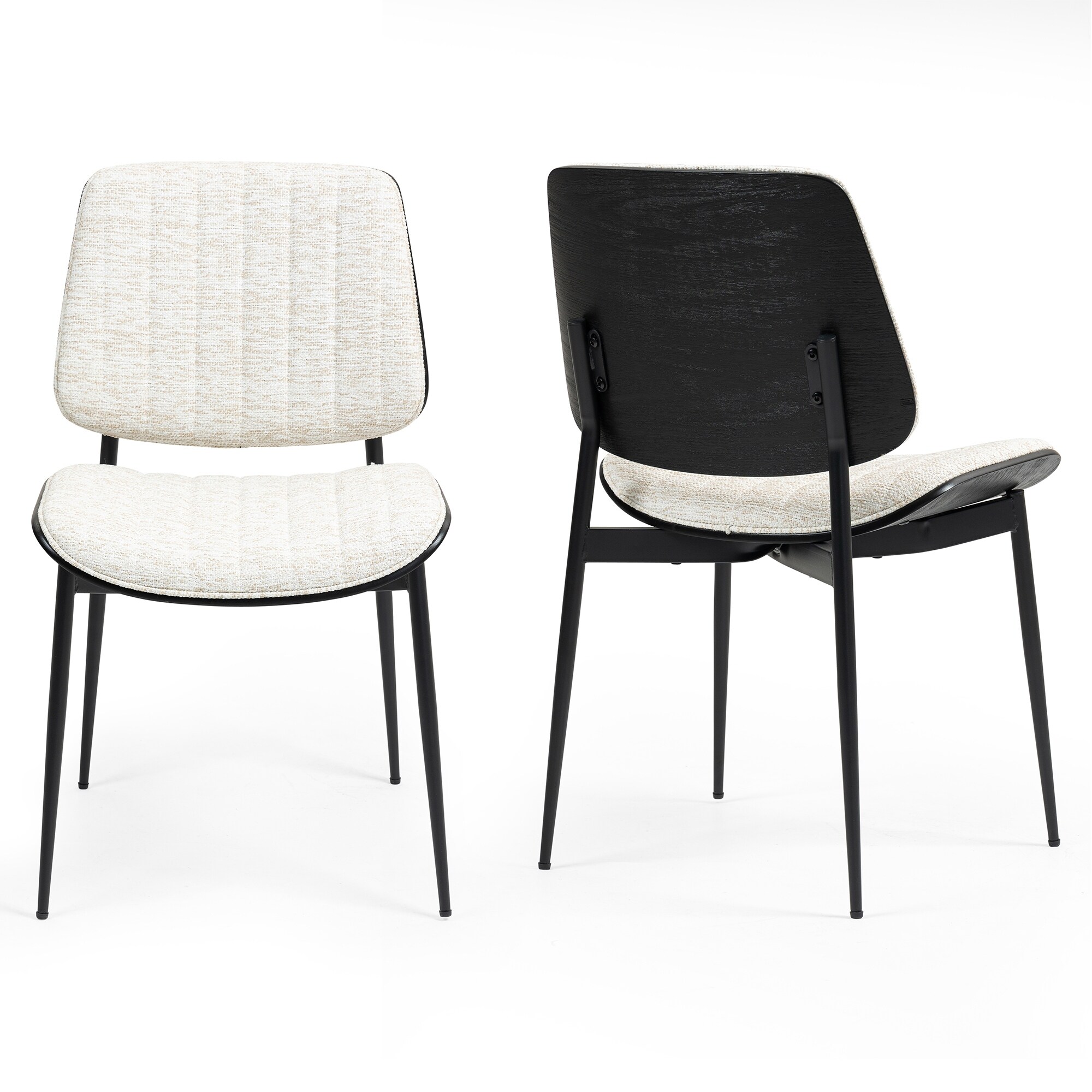 Set of 2 Bethwyn Beige Woven Fabric Dining Chair with Wood Back