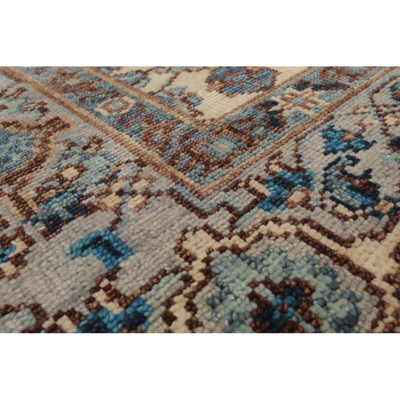 LoomBloom Beige Hand Knotted Wool Rug Arts & Crafts Oushak Style