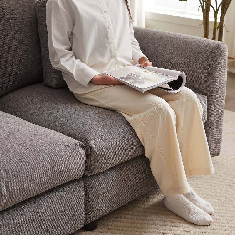 102.2" Fabric L-Shaped Modular Sleeper Sectional Sofa with Ottoman