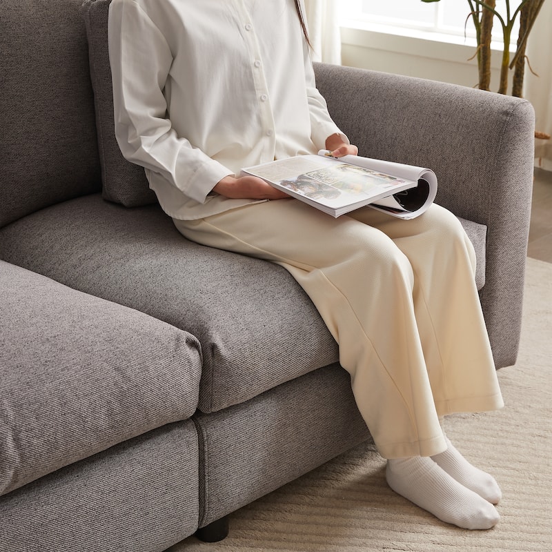 102.2Inch L Shaped Sectional Sofa Couch with Ottoman and Three Pillows
