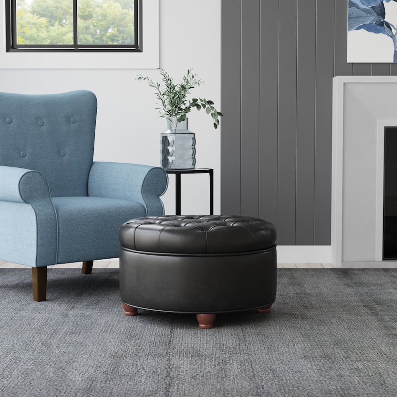 Copper Grove Lamentin Tufted Faux Leather Round Storage Ottoman