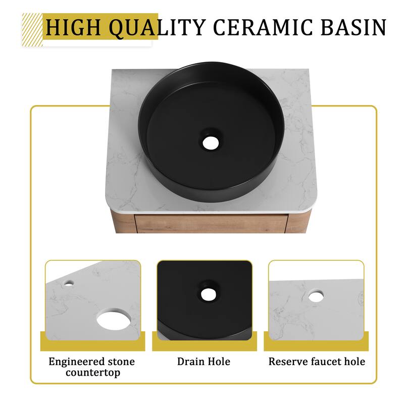 Wall-Mounted Bathroom Vanity With Ceramic Art Sink