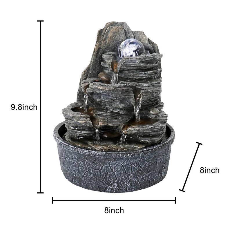 4-Tier Rockery Tabletop Fountain Cascading Fountain w/Led Light & Ball