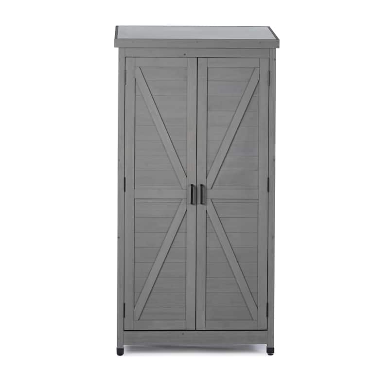 Outdoor Wood Storage Cabinet with Metal Top and Adjustable Footpad - N/A