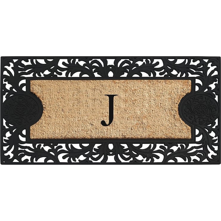 A1HC Floral Border Rubber and Coir Large Outdoor Durable Monogrammed Doormat, Black - 23" X 38"