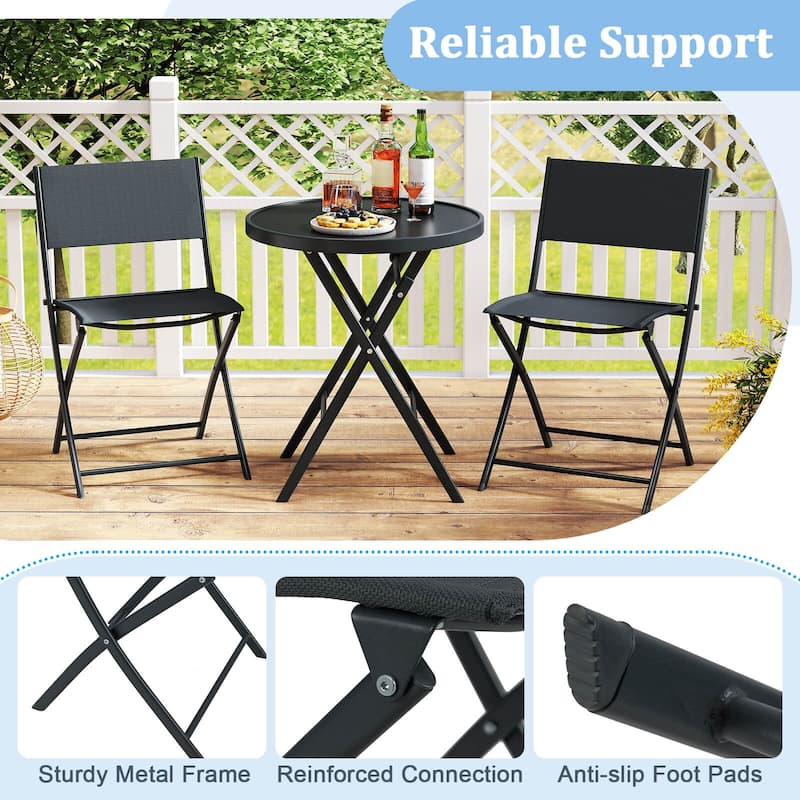 Costway 3 PCS Folding Patio Bistro Set with Tempered Glass Coffee - See Details