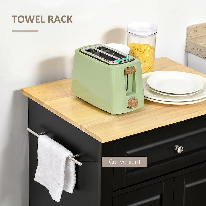 HOMCOM Rolling Kitchen Island Cart, Portable Serving Trolley Table with Drawer, Adjustable Shelf and 2 Towel Racks