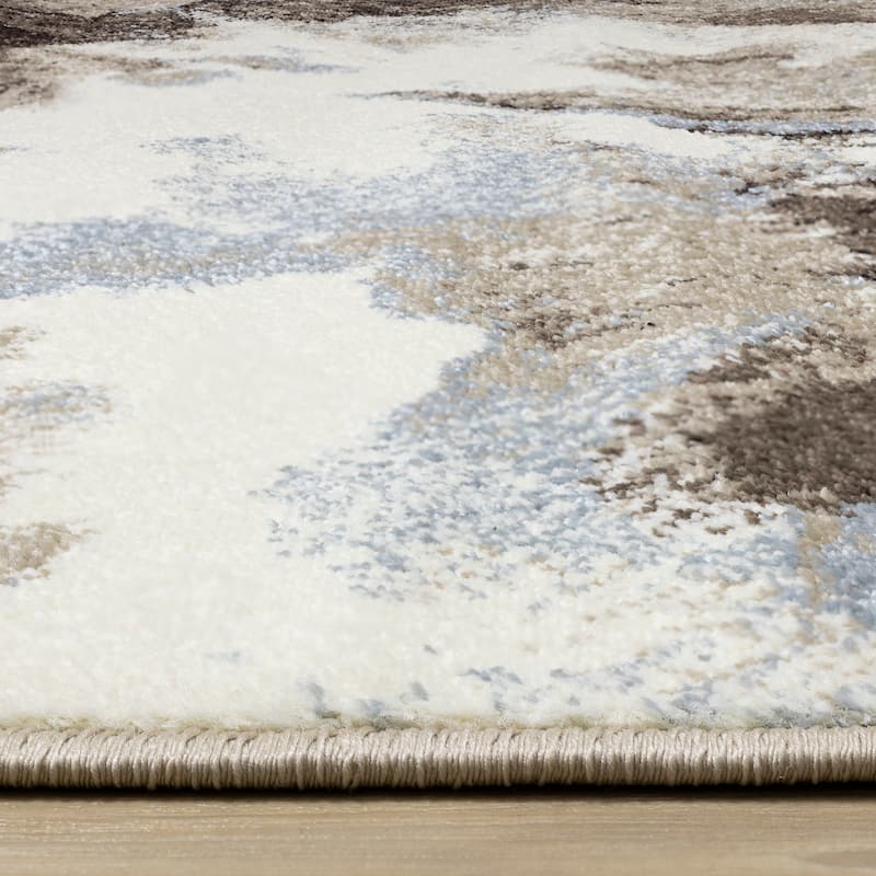 Charlotte Collection - Brown/ Cream Watercolor Flowers Area Rug