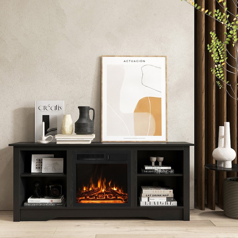 Gymax Fireplace TV Stand for 65'' Flat Screen TV w/ 18'' Electric