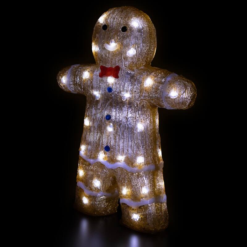 16" LED Acrylic Gingerbread Man Bow Tie Outdoor Christmas Decoration - Brown