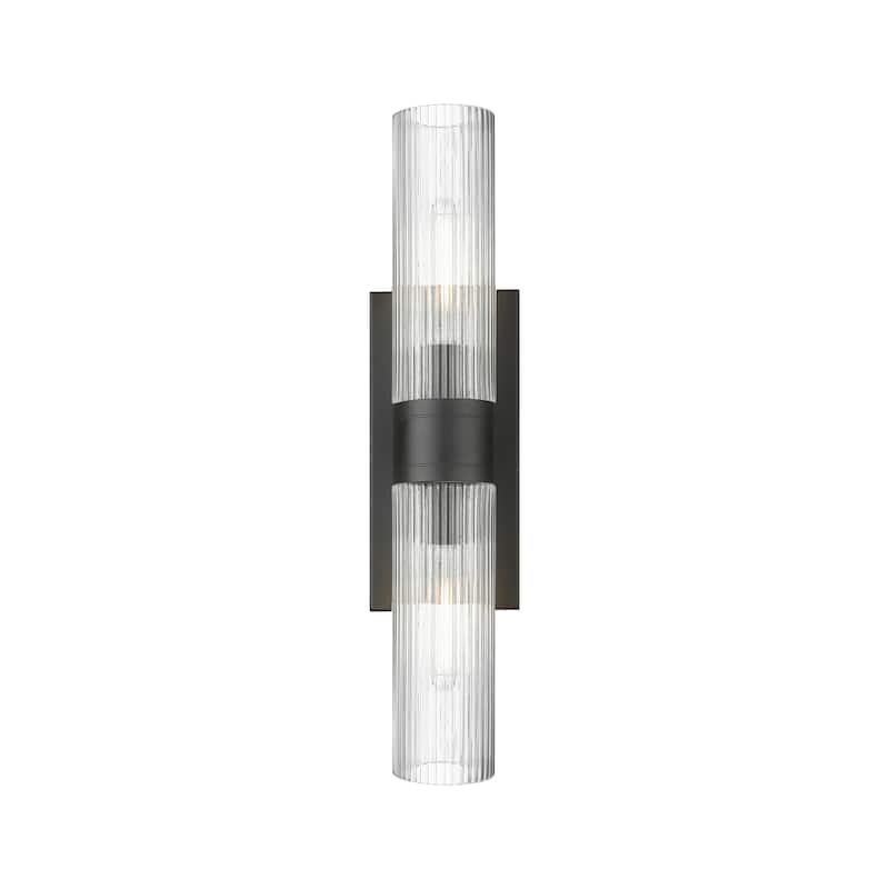 Innovations Lighting Ballston Urban - 2 Light 8" Wall-Mounted Bath Vanity Light - Striped Clear/Matte Black