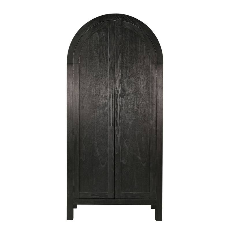 Dyz Arched Storage Cabinet, 2 Doors w Adjustable Shelves, Black Wood