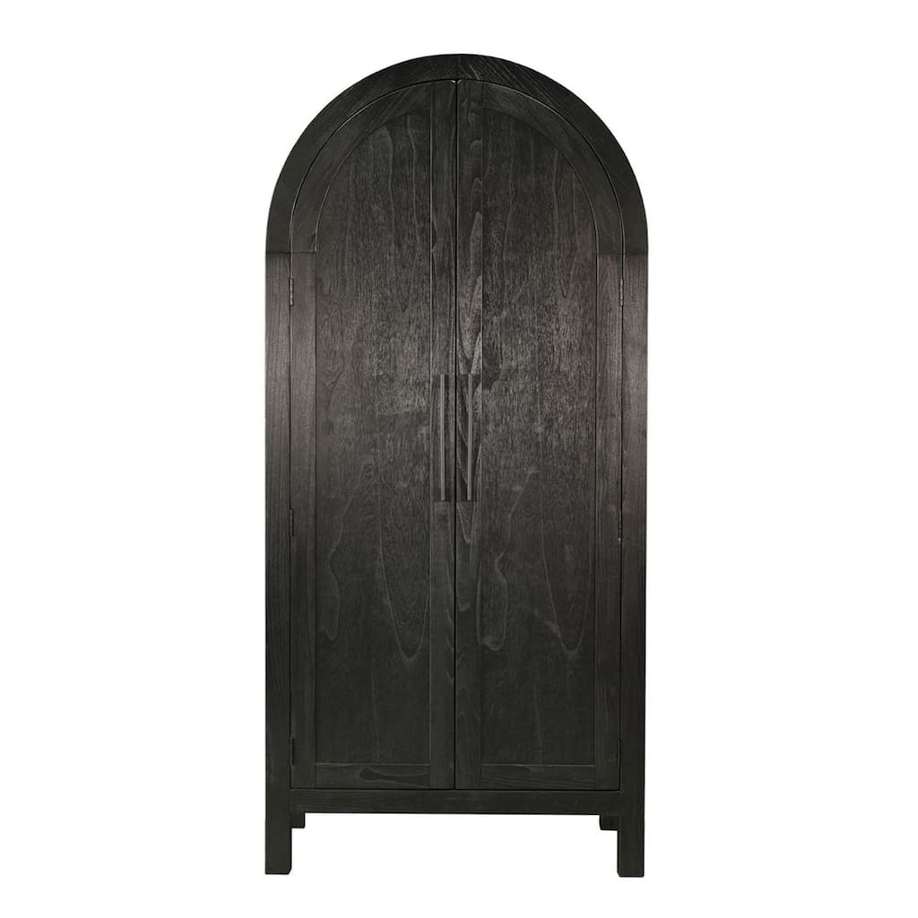 Dyz Arched Storage Cabinet, 2 Doors w Adjustable Shelves, Black Wood