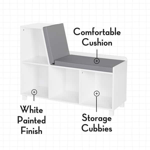 dimension image slide 1 of 3, RiverRidge Home Book Nook White MDF Multi-Cubby Storage Bench Including 10 inch Bookshelves Set of 2