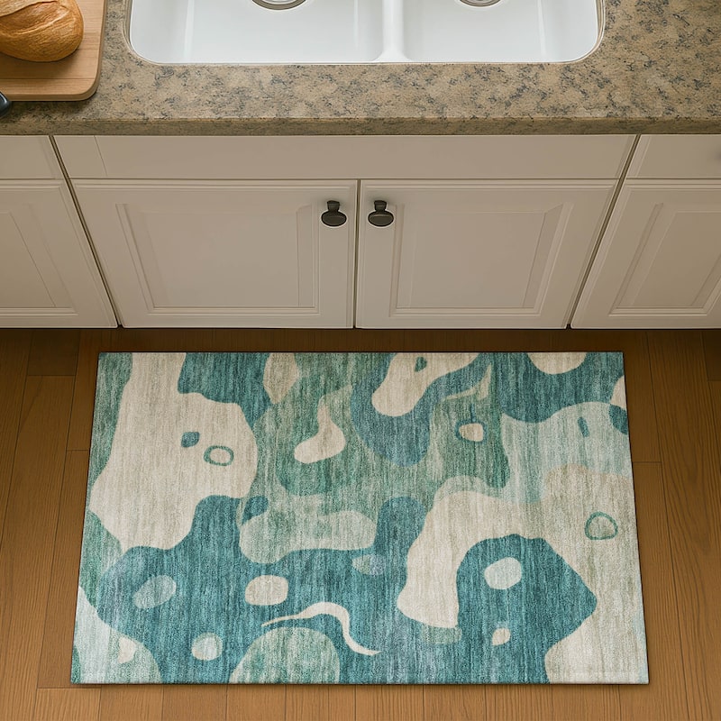 Premium Washable Super Soft Abstract Kali Mayfield Rug - Teal - 1'8" x 2'6"