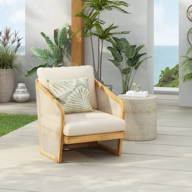 Roomfitters Outdoor Club Chair with Acacia Wood Frame and Cushions, Patio Armchair, Beige - Beige