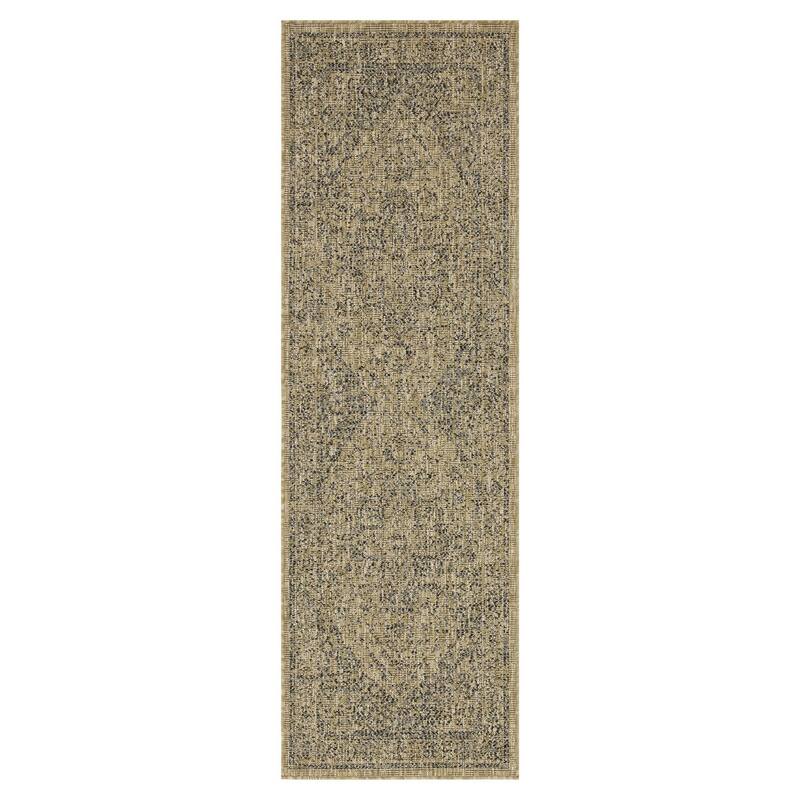 Indoor/Outdoor Area Rug/ Runner/ Doormat- Blue & Natural & Red & Taupe Color -Machine Washable, Weather and UV Resistant-Zaria