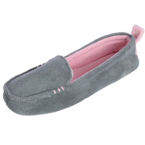 Dearfoams Women's Microfiber Terry Close Toe Two-Tone Moccasin Slippers