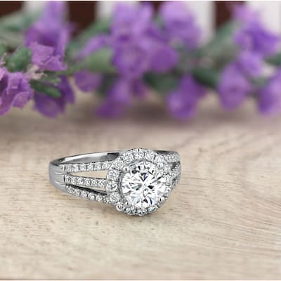 Auriya 14k Gold 1 1/3ct TW Moissanite Halo Diamond Engagement Ring 1/2ctw
