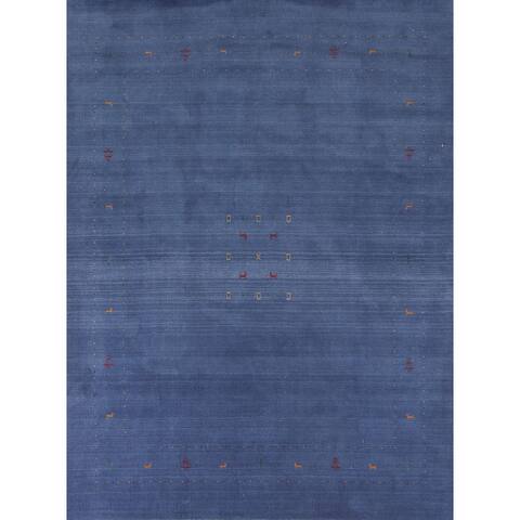 Blue Tribal Gabbeh Oriental Area Rug Hand-Knotted Wool Carpet - 8'2" x 9'10"