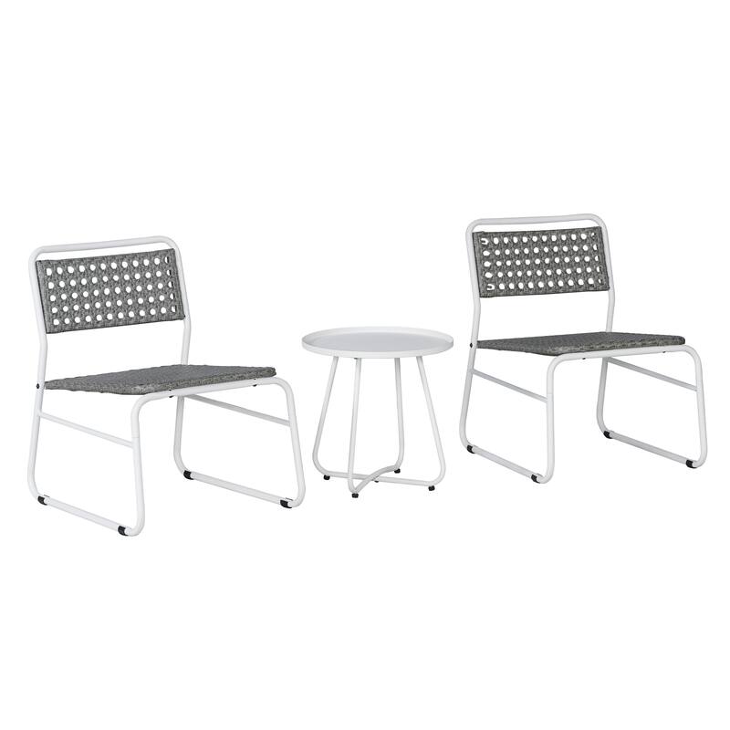 Selby 3-Piece Mid-Century Modern Faux Rattan Conversation Outdoor Patio Set, by JONATHAN Y