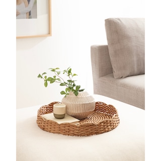 Kate and Laurel Wavley Rattan Round Tray - 18x18