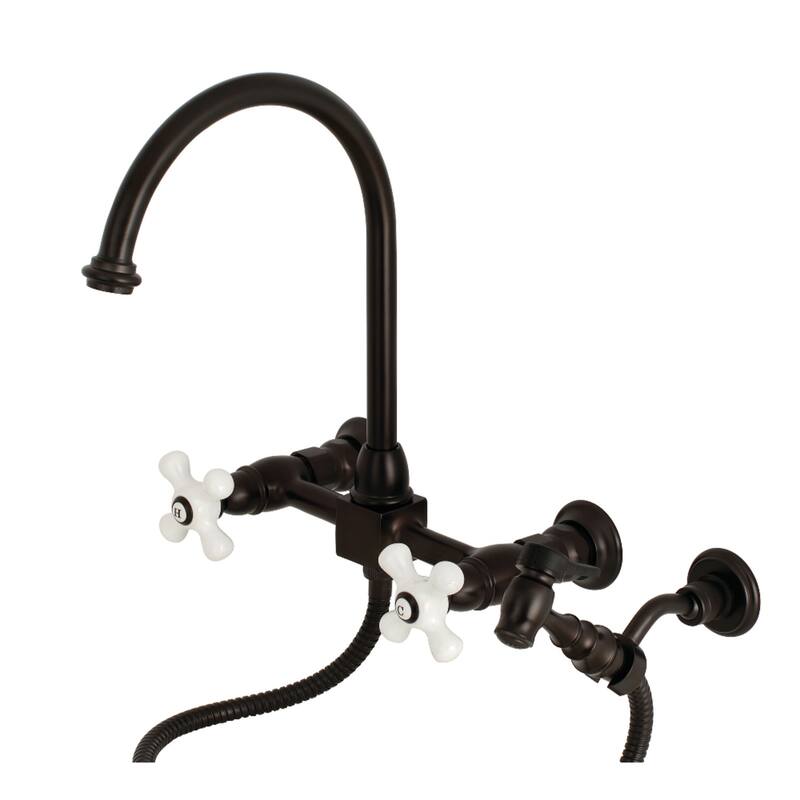 Restoration Wall Mount Bridge Kitchen Faucet with Brass Sprayer - Oil Rubbed Bronze