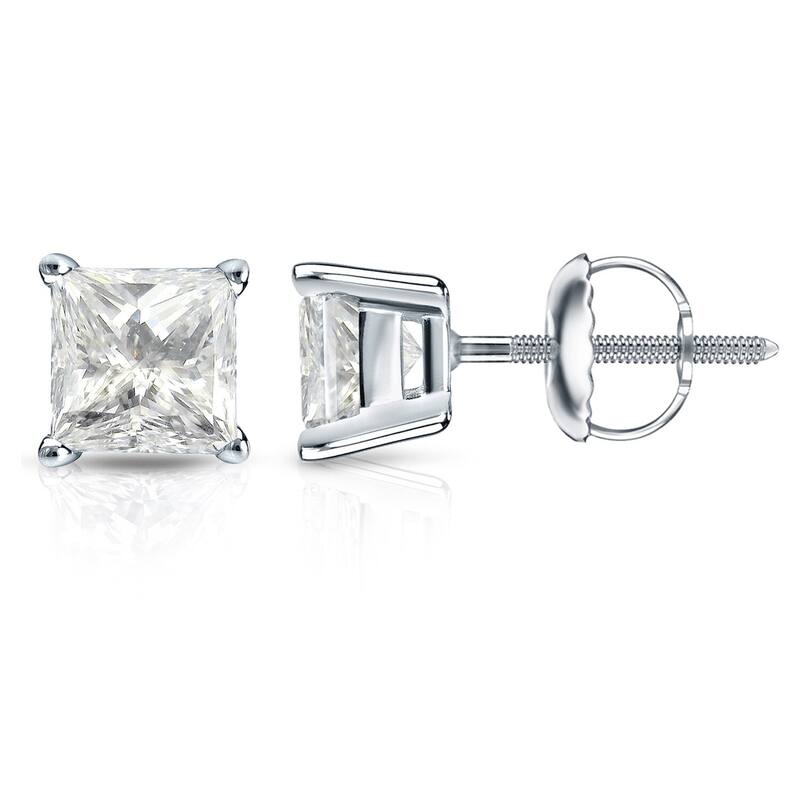 Auriya 14k Gold 1 1/2ctw Princess-cut Diamond Stud Earrings (J-K, I2-I3) - White