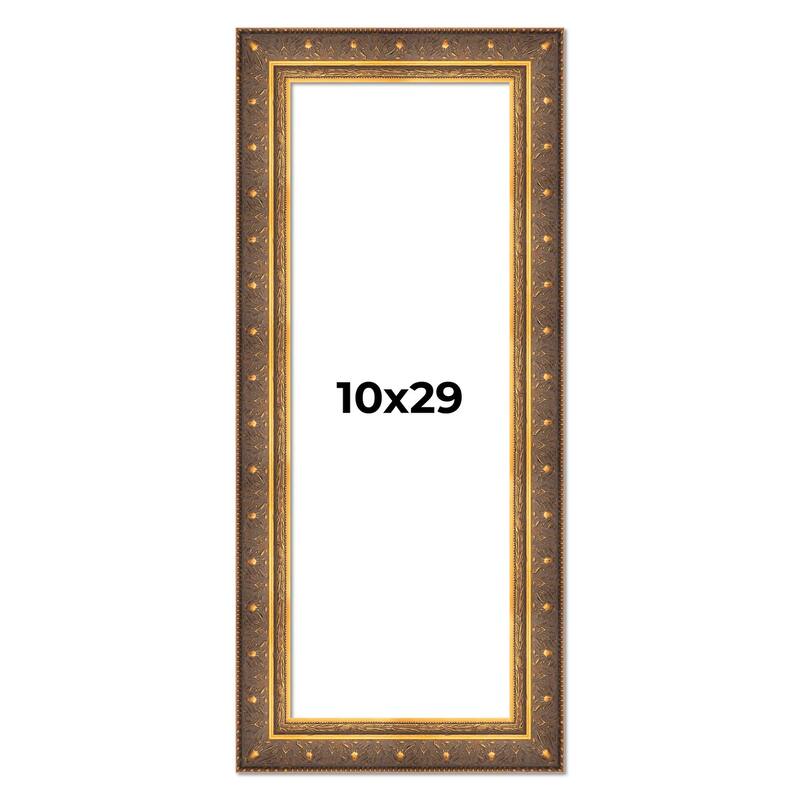 10x29 Frame Vintage Gold Solid Wood Picture Frame | 2.5 Inch Moulding