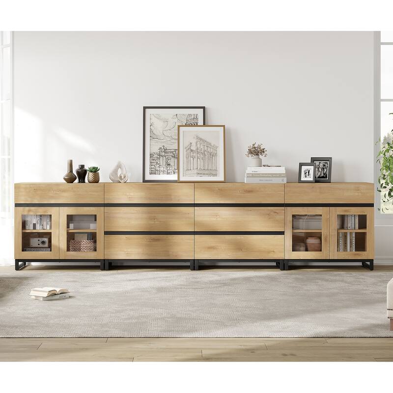 4 in 1 Modern Dresser with 8 Drawers & Glass Doors, Adjustable Shelf, Closet Organizers and Storage Cabinet for Bedroom