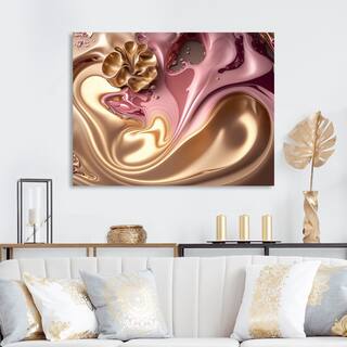 Designart 'Pink And Gold Glam Flowers III' Floral Metal Wall Art