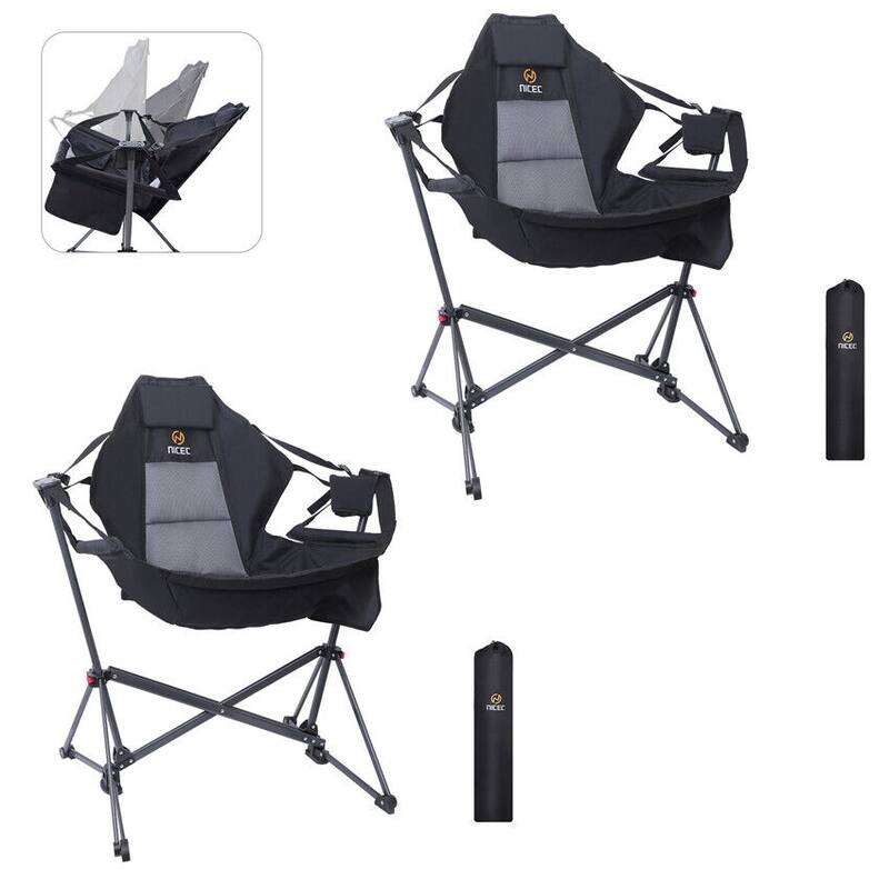 Hammock Camping Chair, Swing Chair, Folding Rocking Chair, Camping Chair, High Back with Stand, Cup Holder, Heavy Duty - Set of 2