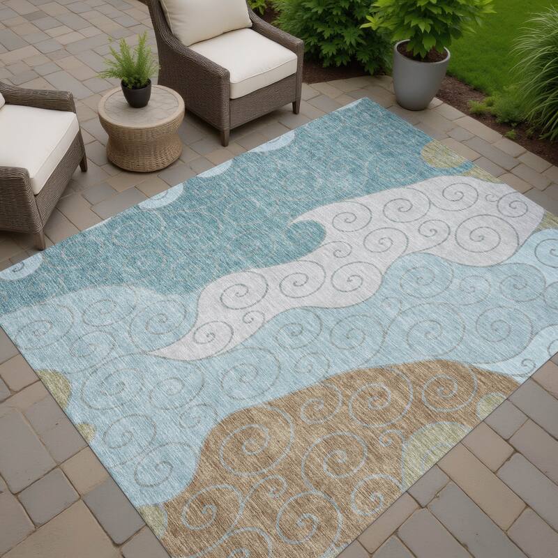 Machine Washable Indoor/ Outdoor Swirly Chantille Rug