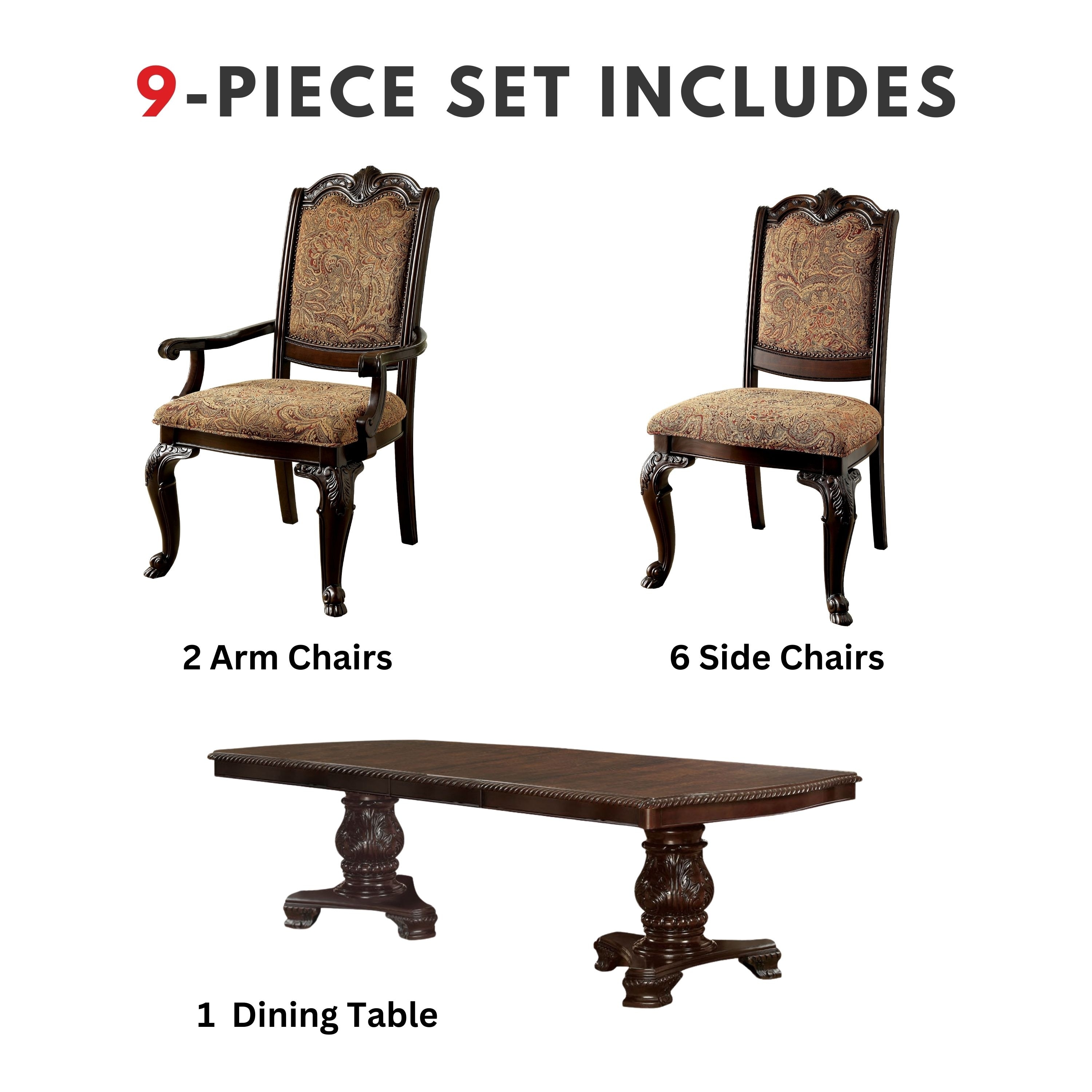Kova Traditional Brown Cherry Wood 9 Piece Dining Set by Furniture of America On Sale Bed Bath Beyond 9828315