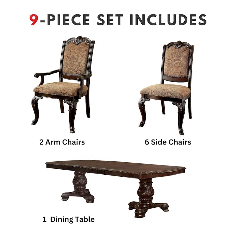 Kova Traditional Brown Cherry Wood 9-Piece Dining Set by Furniture of America
