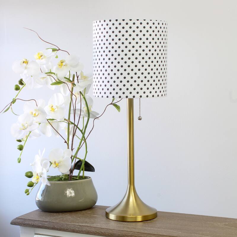 21 in. Gold and Polka Dot Finish Table Lamp with White Shade, Sturdy Table Lamp for Living Rooms and Bedrooms