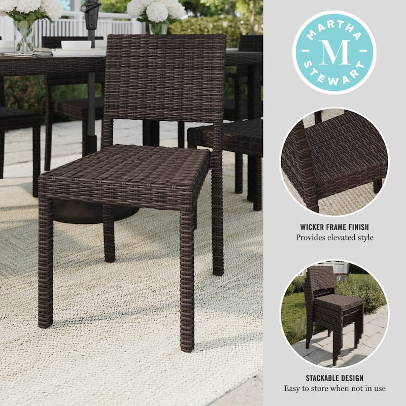 Martha Stewart 2PK Outdoor Rattan Wicker Stackable Side Dining Chairs - 18.5"W x 21.75"D x 33.5"H