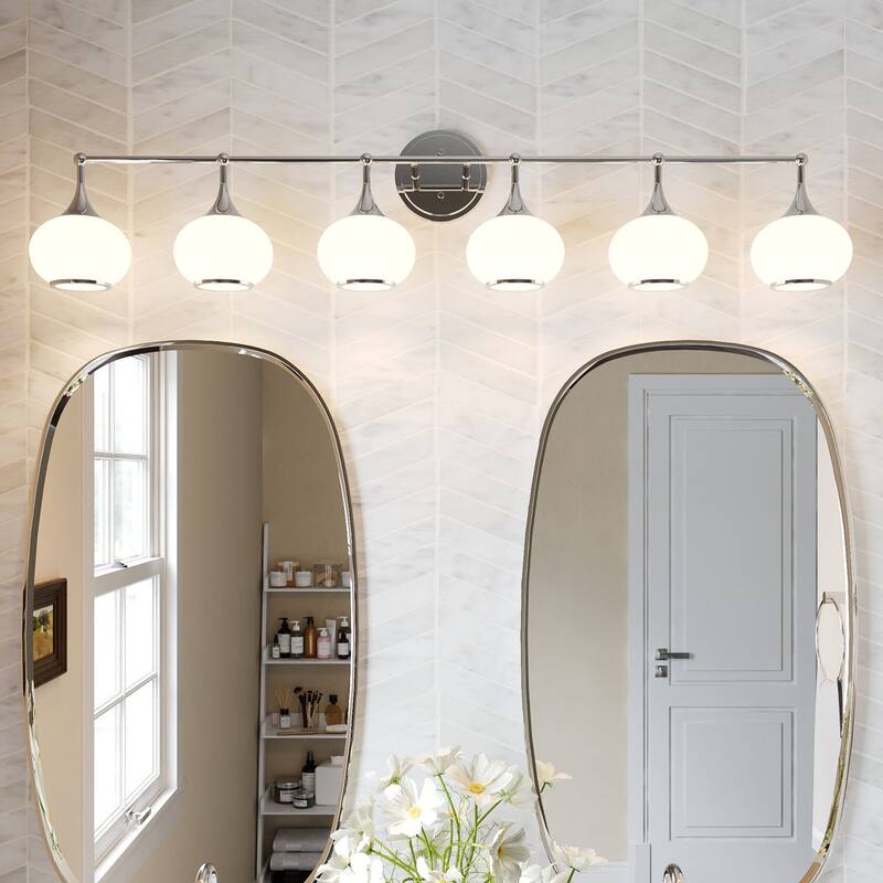 Acroma Aged Brass/Polished Chrome Finish Modern Globe Vanity Light - 6-light - Polished Chrome