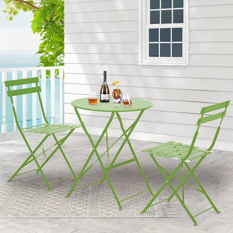 EROMMY 3-Piece Bistro Set Outdoor Patio Furniture, Foldable Garden Table and Chairs, Rust-Resistant, Lightweight for Balcony